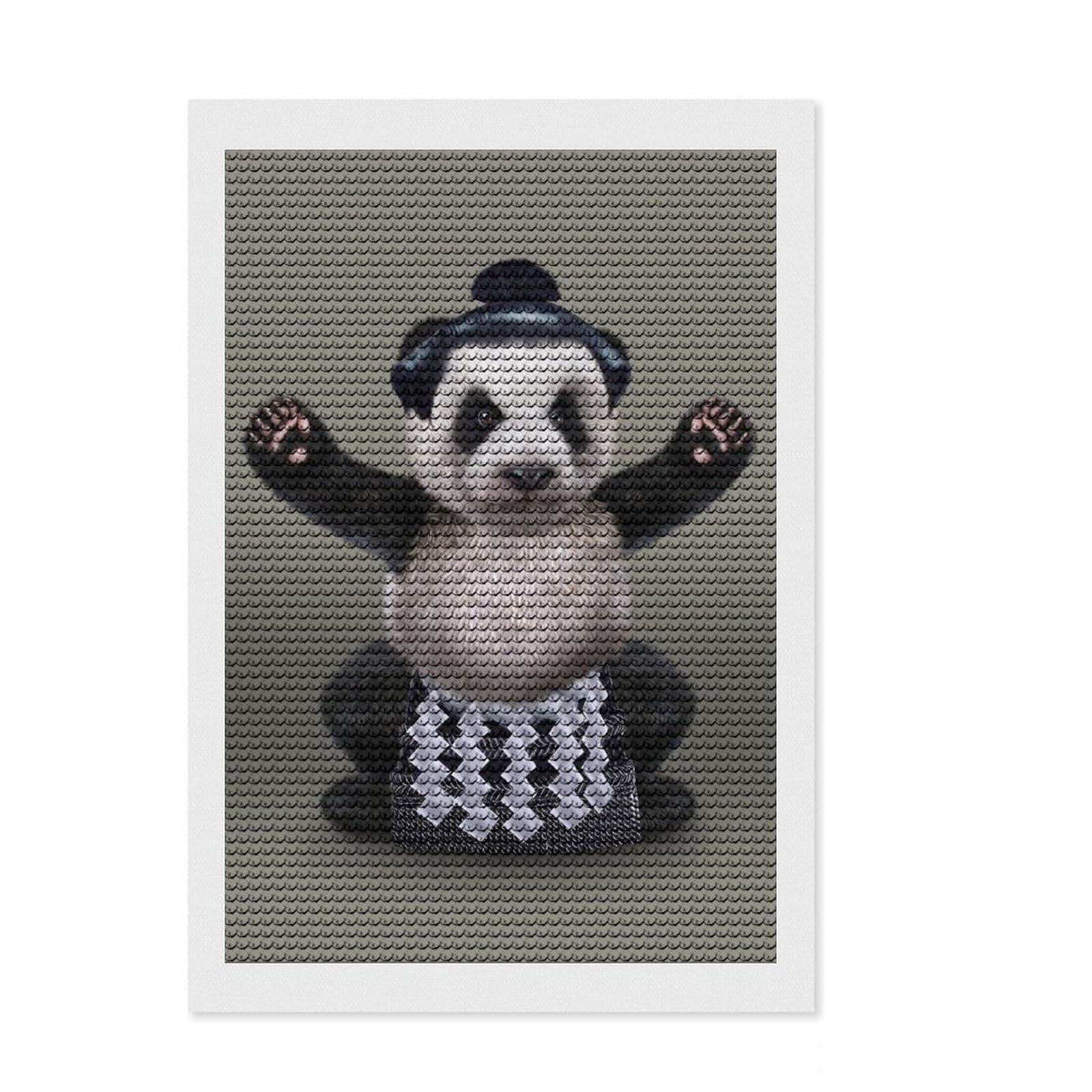 Junmoney Japanese Sumo Giant Panda Diamond Painting Set 8"x12", Gift Idea, for Women, with Tool Kit, Boho Decor, Stress Relief Craft, Adhesive Canvas