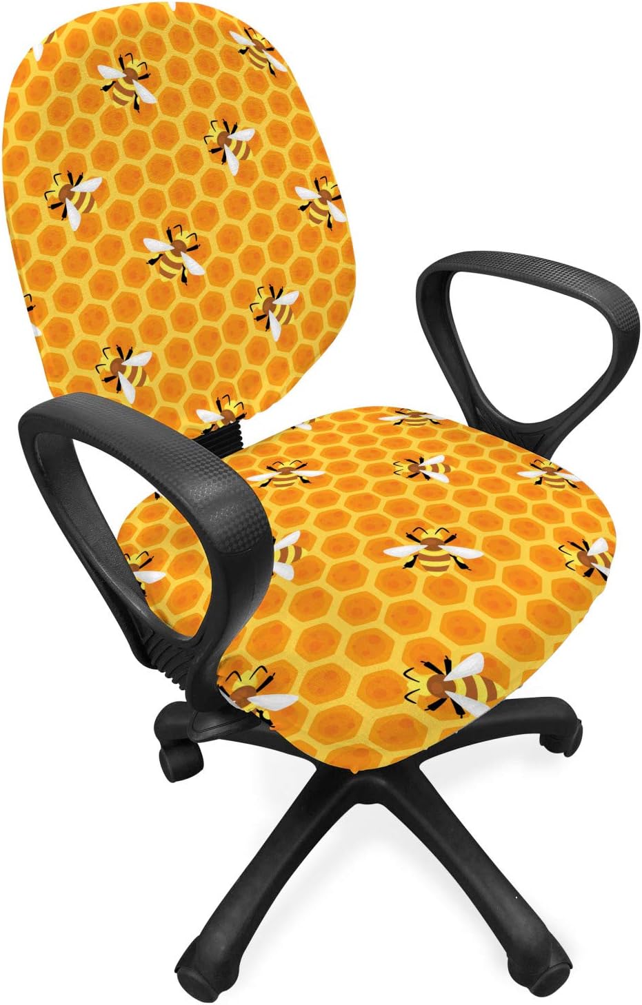 Ambesonne Animal Art Office Chair Slipcover, Repetitive Pattern of Ornamental Bees on Honey Combs Natural Nutrition, Protective Stretch Decorative Fabric Cover, Mustard and Orange