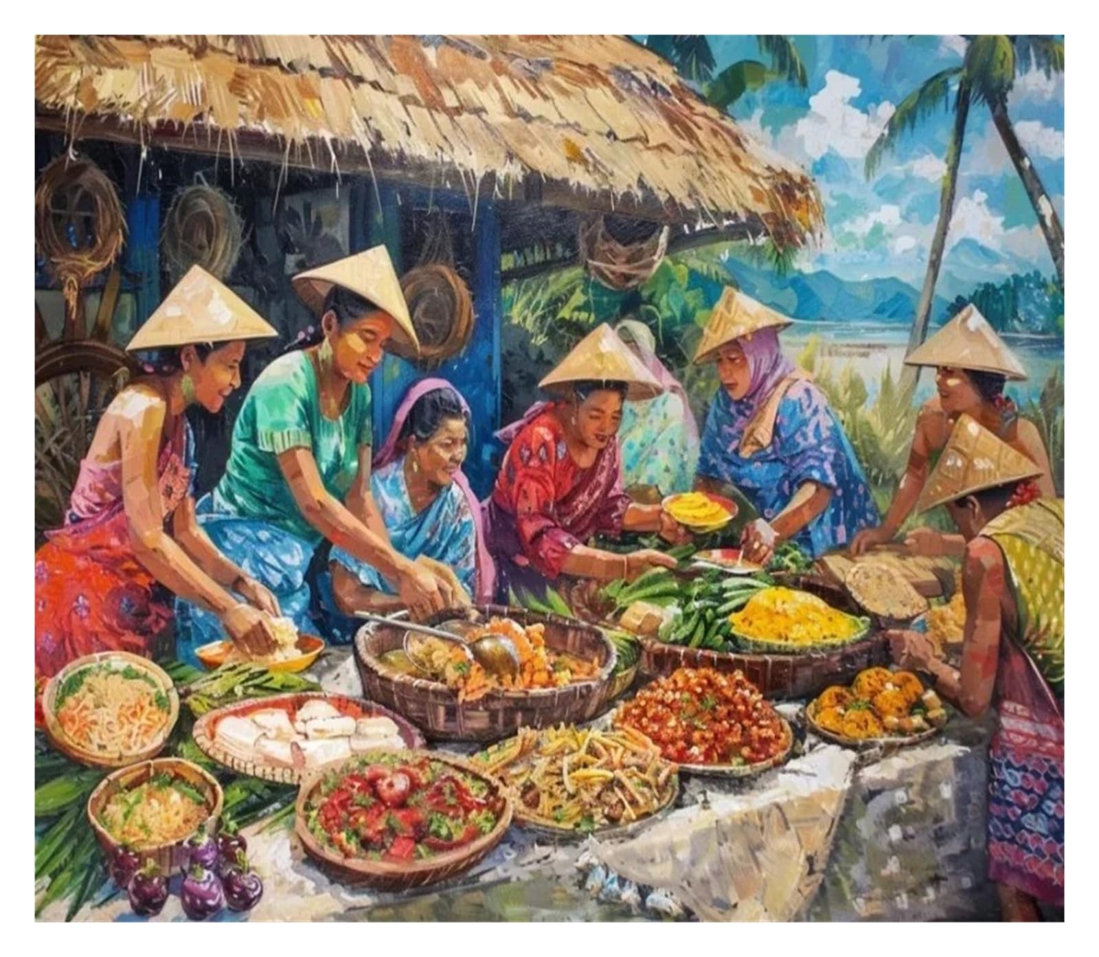 Affiche Cuisine Philippine Pêche Nature Poster Paysage Kamayan Décoration Intérieur 40x60