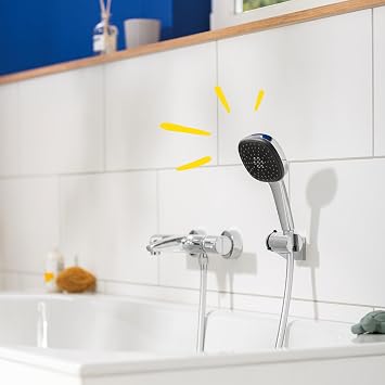 GROHE Vitalio Comfort 110 Hand Shower, 2 Flow (Rain & Jet), SmartSwitch, 110mm Square Shower Head, Fall Resistant Silicone Ring, Anti-Lime System, Chrome, 26397001