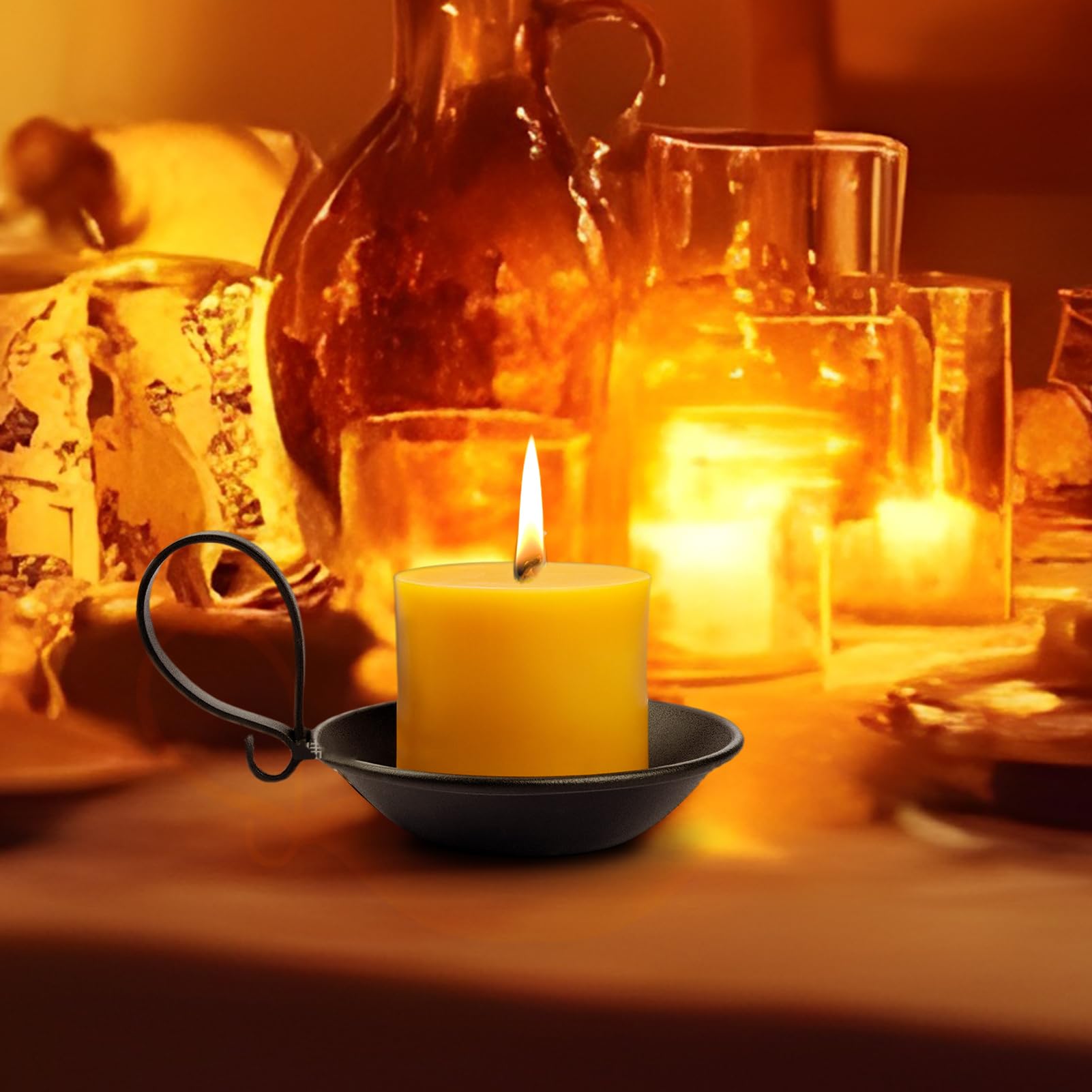 Soporte para Velas de Pilar de Hierro, Soporte clásico para Velas Negras, pequeño Cuenco para Mesa de Comedor, Posavasos para decoración de Bodas para Amigos, Amantes
