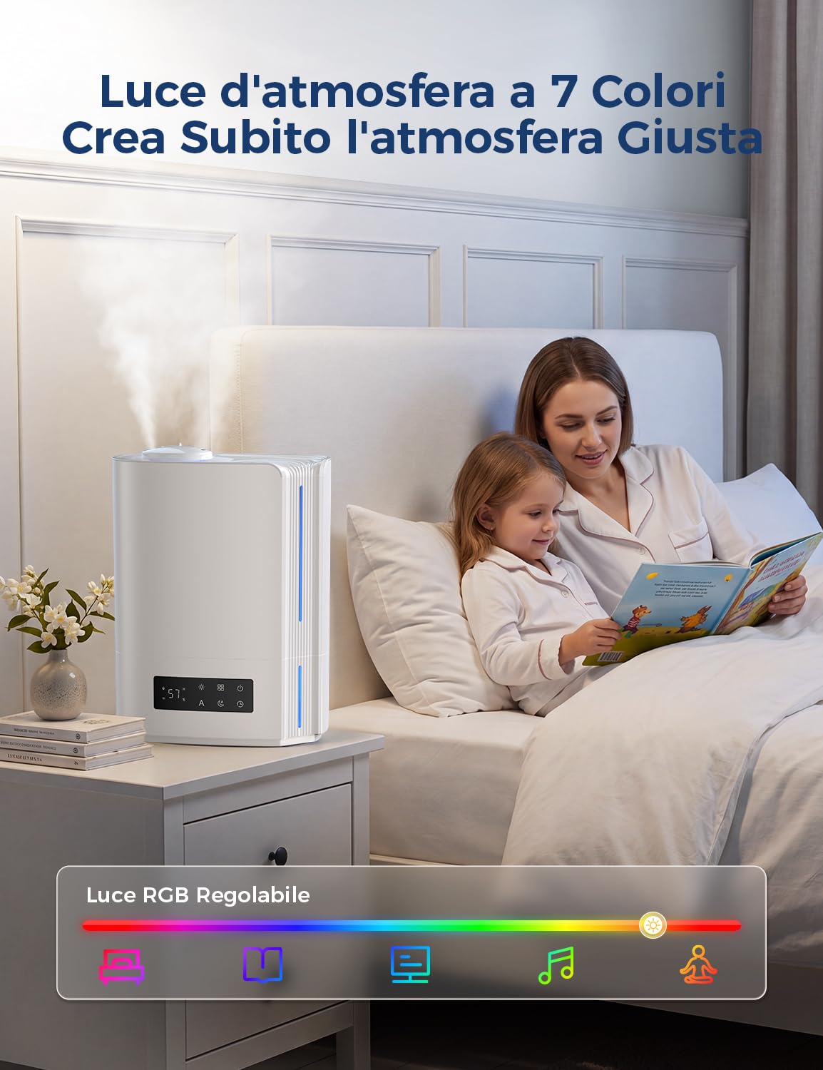 AROEVE 6L Ultrasuoni Umidificatore Ambiente 60h Autonomia Silenzioso 25dB | Controllo Umidità Intelligente, Diffusore di Oli Essenziali, Umidificatore a Ultrasuoni Top Fill per Bambini, Piante