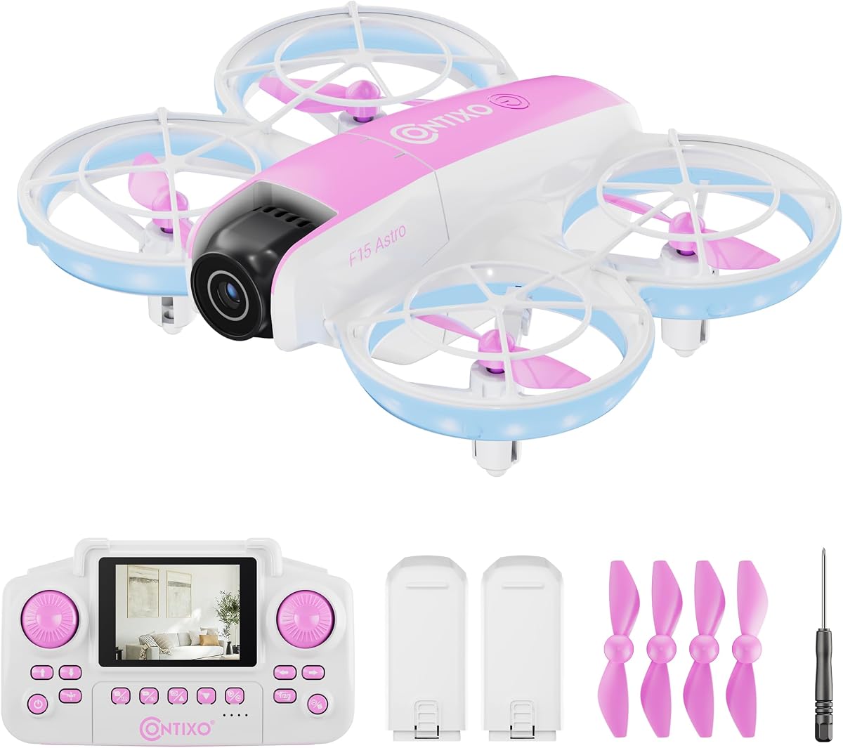 F15 Astro Mini Drone con pantalla remota de 2.4" - Cámara dual HD 720P, pantalla de video en vivo, desplazamiento de flujo óptico, despegue/aterrizaje con una sola tecla, acrobacias de 360°, 2 baterías, dron principiante para niños y adultos