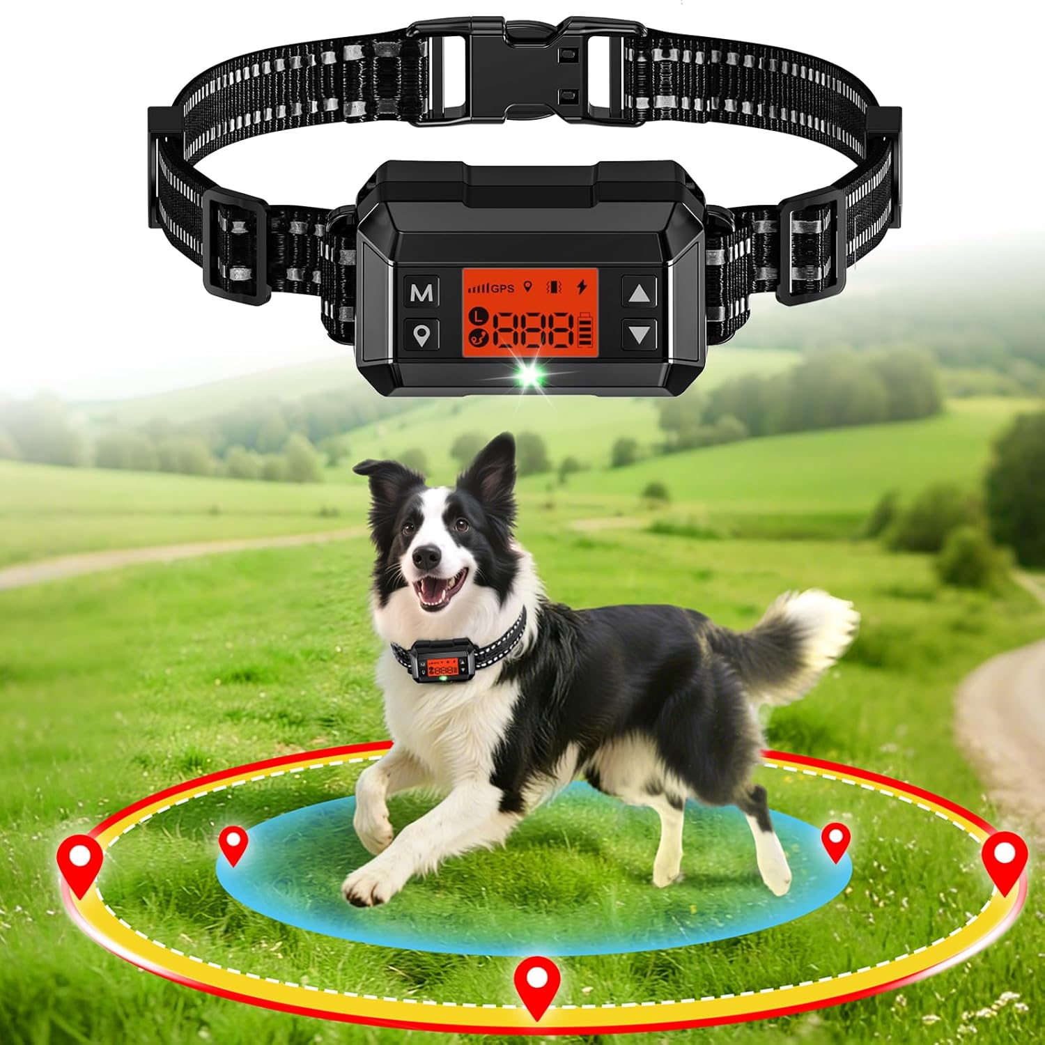GPS Wireless Dog Fence System, Electric Dog Fence Using GPS Electric Satellite Technology, IPX7 Waterproof Rechargeable Design, GPS Dog Collar Has 2 Modes Circular and Free-Form Fence