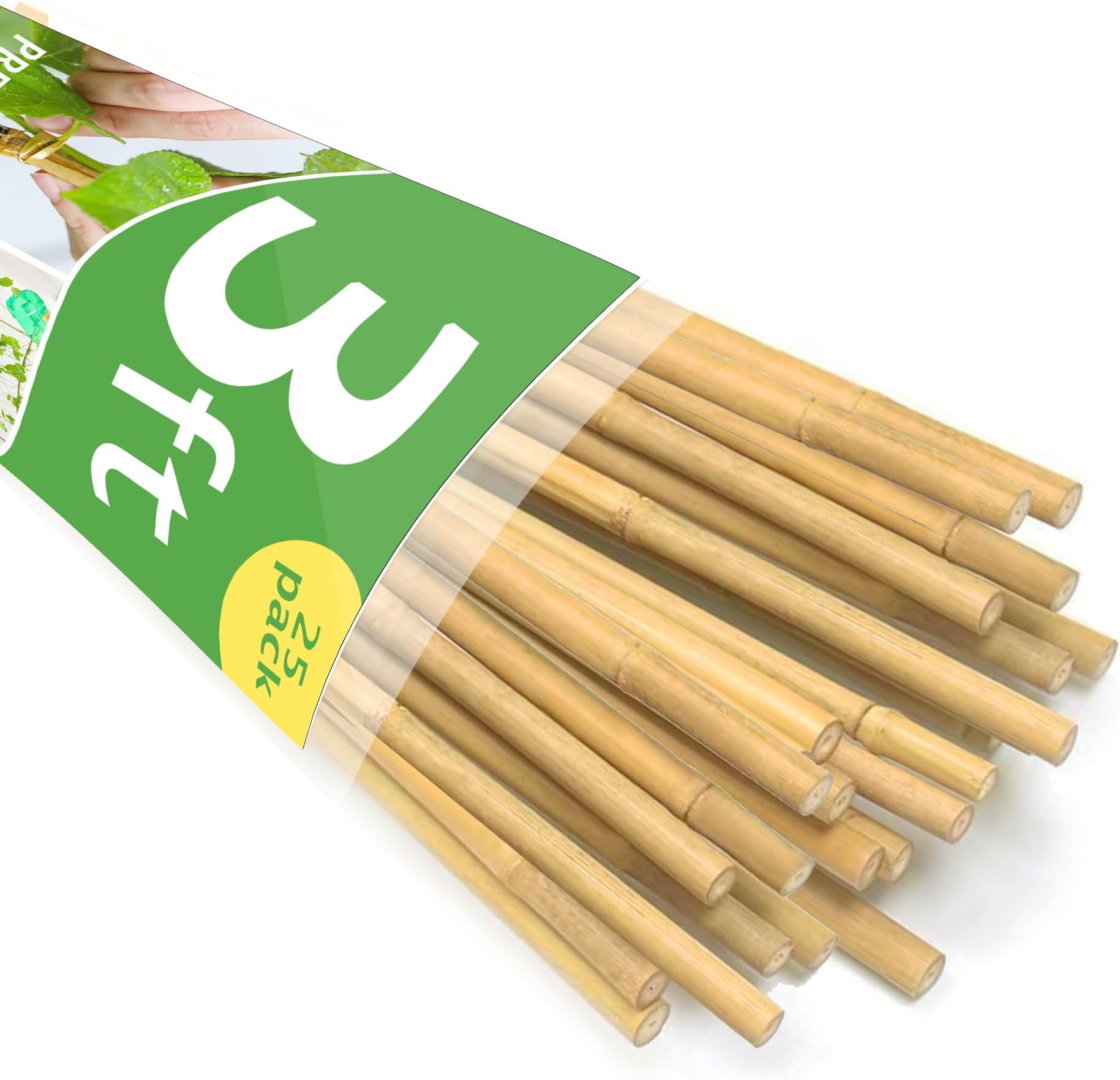 Bamboo Stakes 3FT 25 Pack, Garden Stakes 36 inch, Thicker Sturdy Nutural Plant Stakes for Tomatoes, Beans, Flowers, Potted and More Climbing Plants
