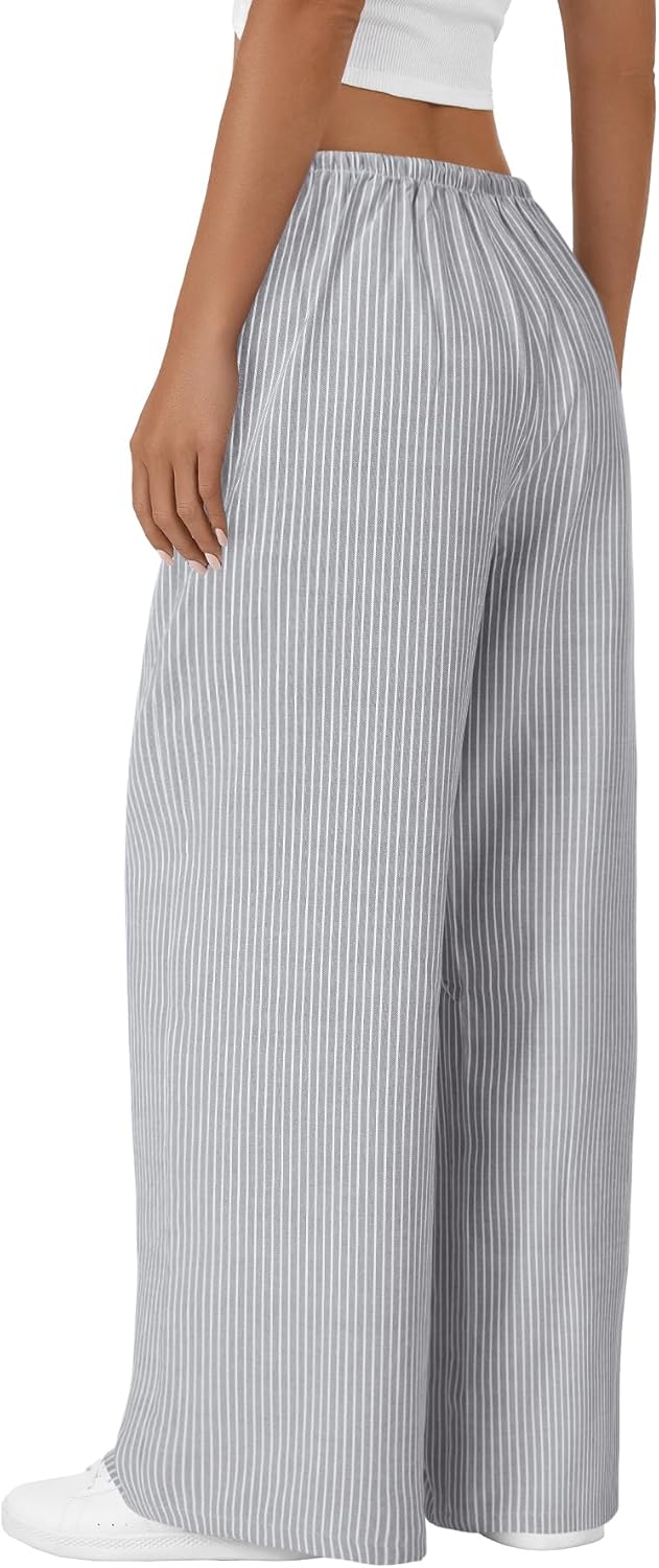 LYANER Women's Wide Leg Striped Pants Casual Drawstring Elastic Low Rise Pajama Pants Lounge Wear Trousers - Image 5