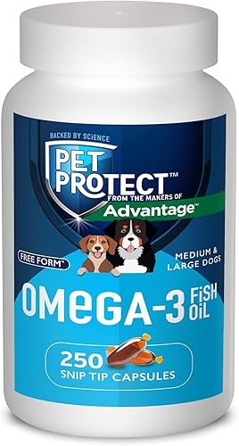 Miniatura 1 de Pet Protect Suplemento Omega-3 para perros ML - Mezcla patentada de forma libre, apoya una respuesta inflamatoria normal, cápsulas de punta de corte