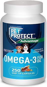 Pet Protect M/L Dog Omega-3 Supplement, Proprietary Free Form Blend, Supports a Normal Inflammatory Response, Snip-Tip Capsules 250 Count