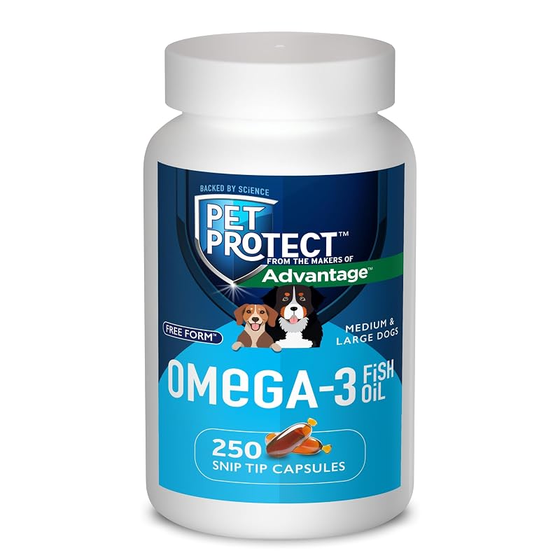 Suplemento de óleo de peixe com Ômega 3 para cães médios e grandes Pet Protect, 250 cápsulas