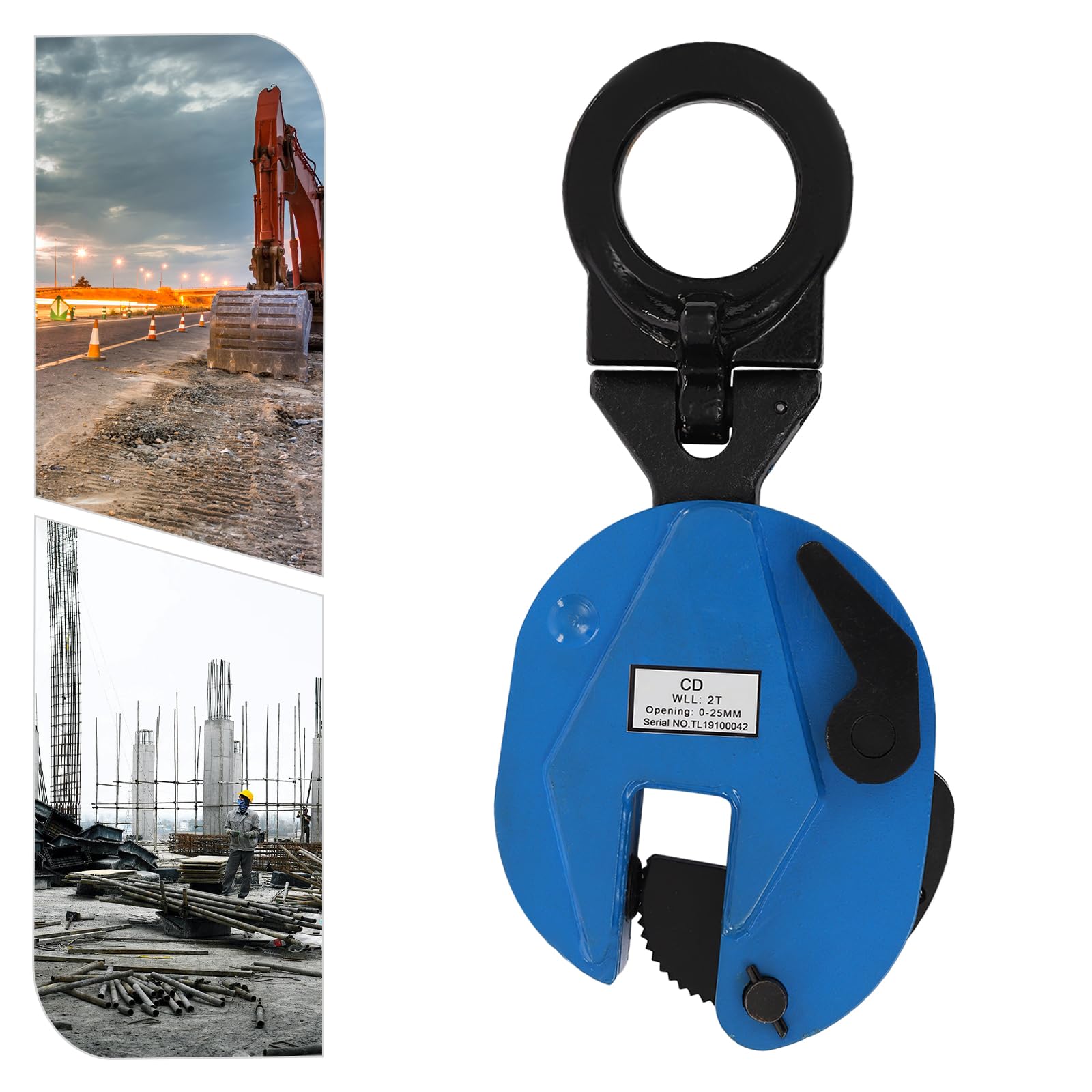 Abrazadera de chapa 2T, elevador de placa 0-25 mm, abrazadera de elevación de chapa de acero, placa de hormigón para levantar y transportar