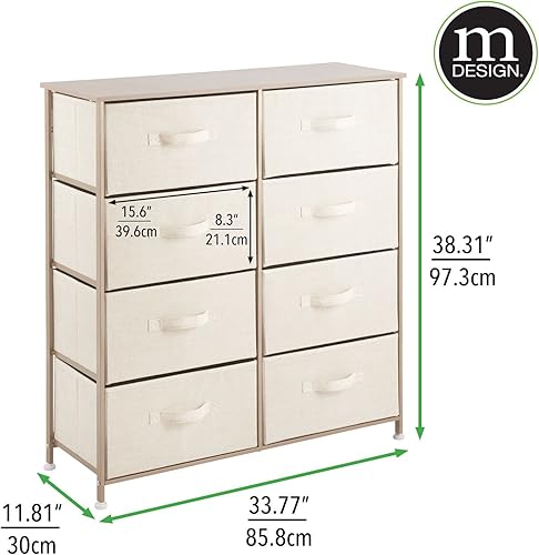 Miniatura 3 de mDesign Muebles grandes con marco de acero y parte superior de madera, con 8 cajones de tela extraíbles, organizador de oficina grande para