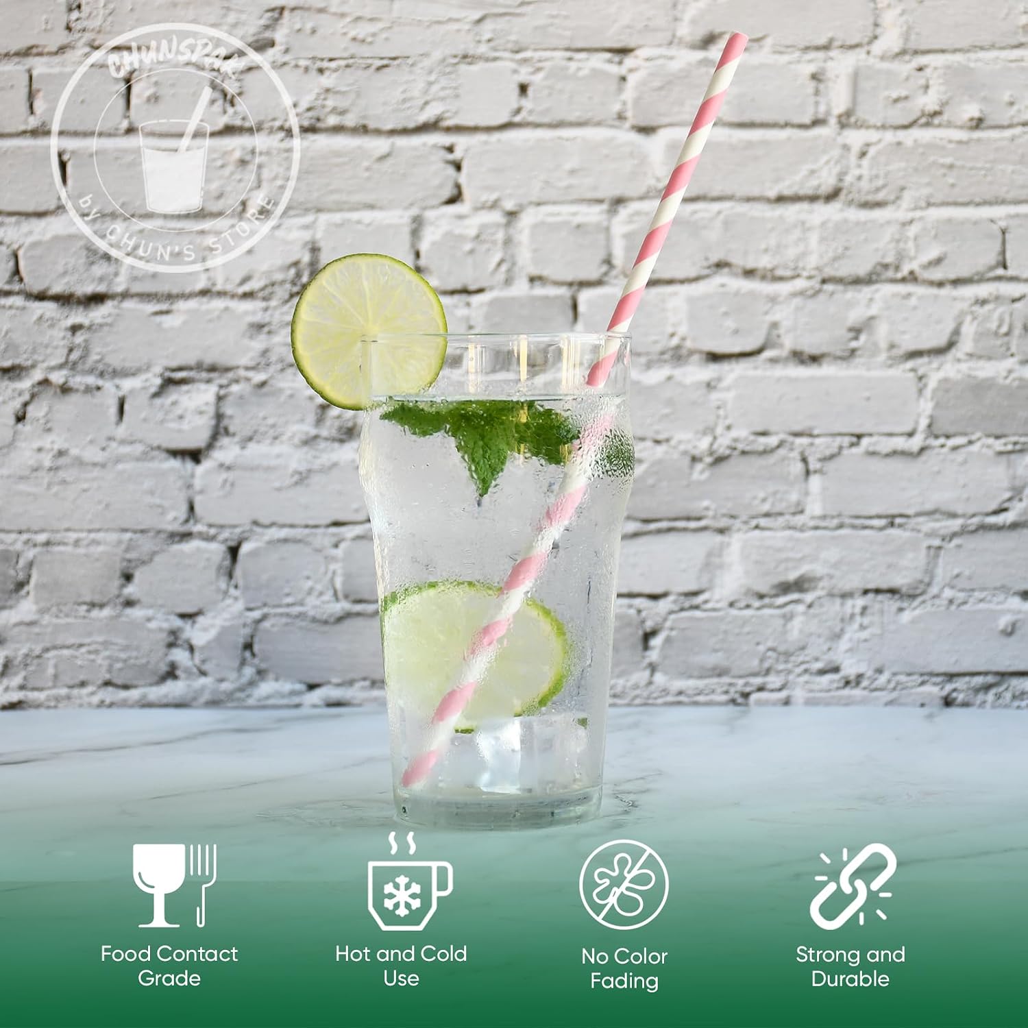 Biodegradable Pink Paper Straws for Drinking - 10 Inches Long, 0.24" Diameter, Pack of 100