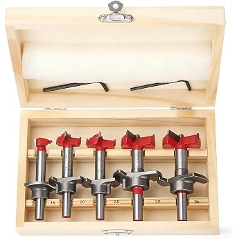 HPHOPE Forstner Drill Bit Set 5-Piece Adjustable Positioning Drill 15/20/25/30/35 mm Forstner Bit Wood Drill Hinge Hole Drill with Depth Stop 10-40 mm for Woodworking Multi-Purpose Drill