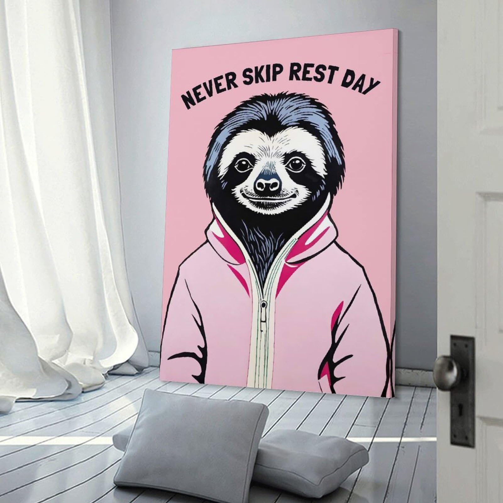 Junmoney Sloth Rest Day Canvas Wall Decor 24x36inch(60x90cm), for Entrance Walls, Hall Decor Or Foyers, Wall Decor to Refresh Empty Corners