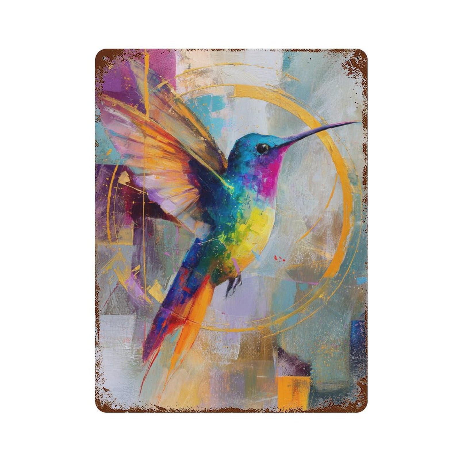 Vintage Rust Metal Sign Colorful Hummingbird Painting-1 15.7"x11.8", Industrial Home Decor for Farmhouse, Kitchen And Entryway Decor