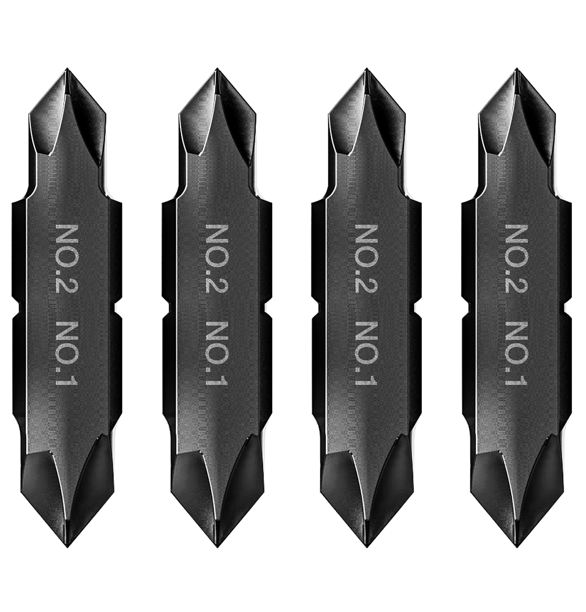 Galvanox #1 & #2 Phillips Replacement Double-Ended Flat Bits for Leatherman Multi-Tools (4 Pack), Black, No.2 - No.1