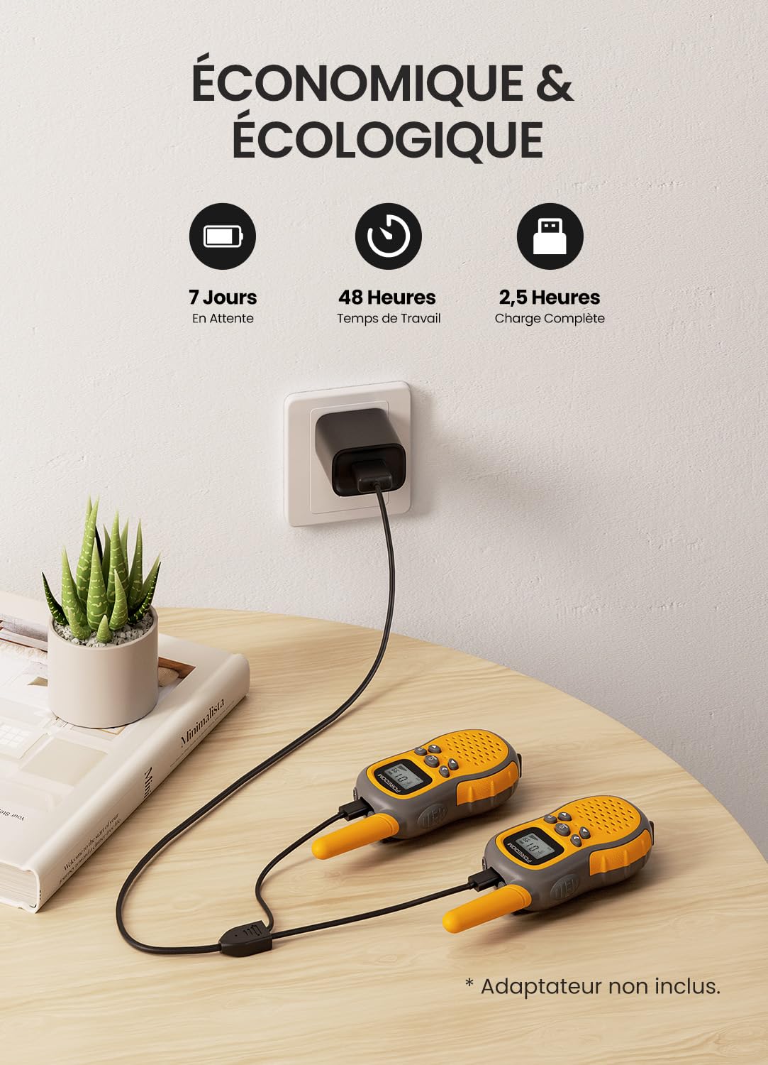 FOREDOM Talkie Walkie Enfants Rechargeable, Talkie-Walkie Longue Portée pour Garçons & Filles de 3-12 Ans avec Lampe, Lot de 2 - Orange