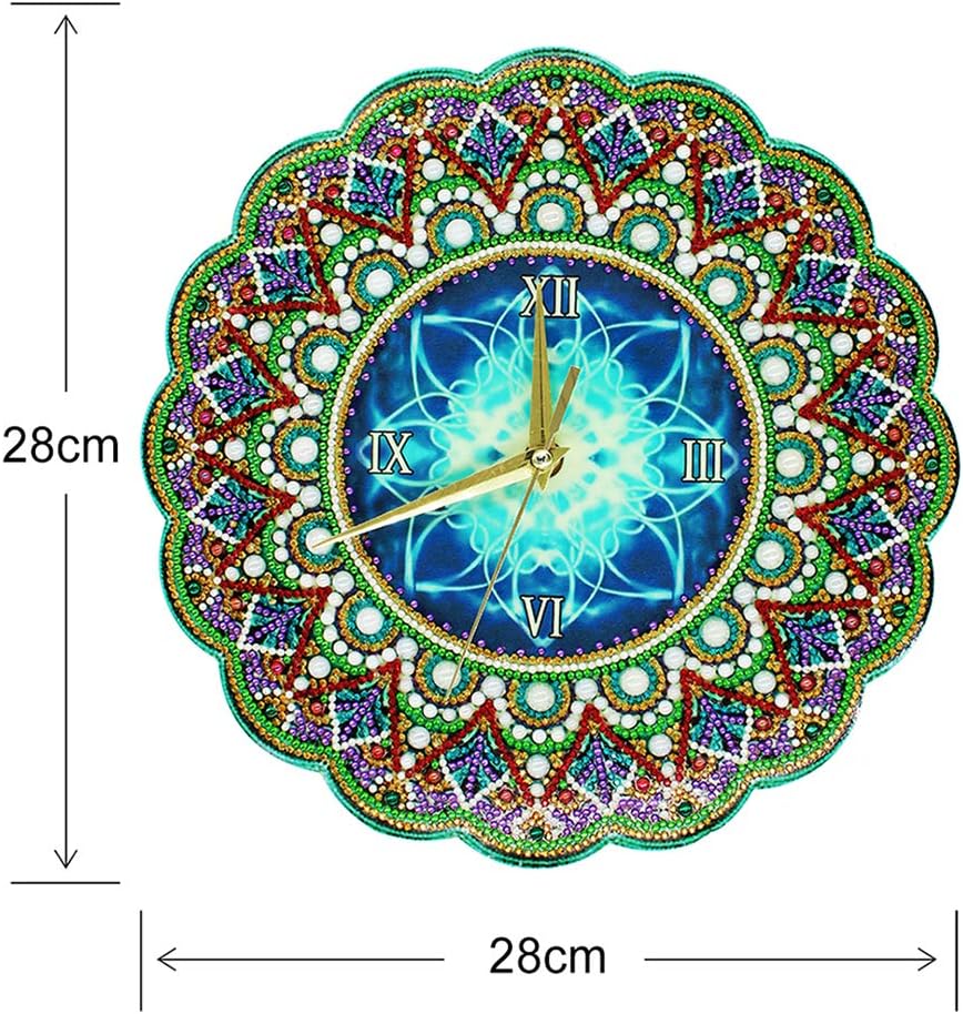 jinglinhh Diamond Art Painting Luminous Clock Kit for Adults, DIY Green Mandala Special Shaped Partial Drill Art Craft Wall Ornaments Home Decor Gifts