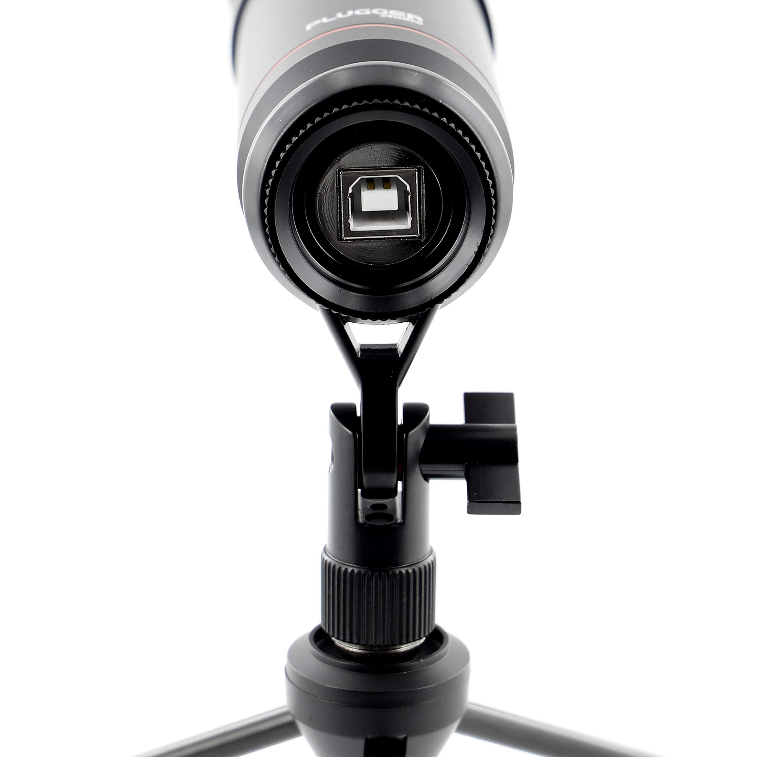 Plugger Microphone condensateur USB professionnel MUSB 20 Cardioïde Noir. Streaming, Podcast, Gaming, Enregistrement voix pour PC Windows et Mac. Trépied, pince et bonnette inclus. Plug & play.