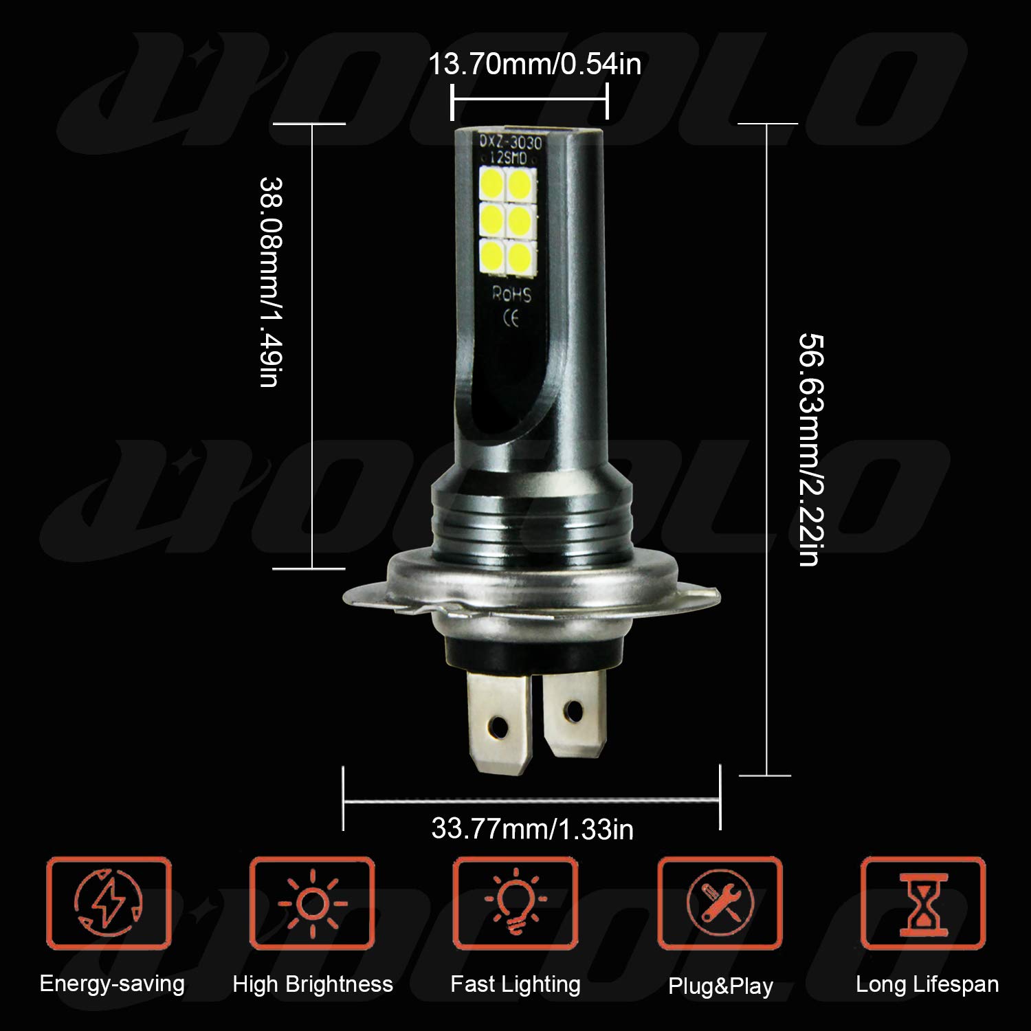 HOCOLO A Ice Blue White Fog Light DRL 8000K 6000K LED Bulbs-H7 H8 H3 H4 H1 9005 9006 2504 5202 (A-H7-Fog/DRL, Ice Blue Lighting)