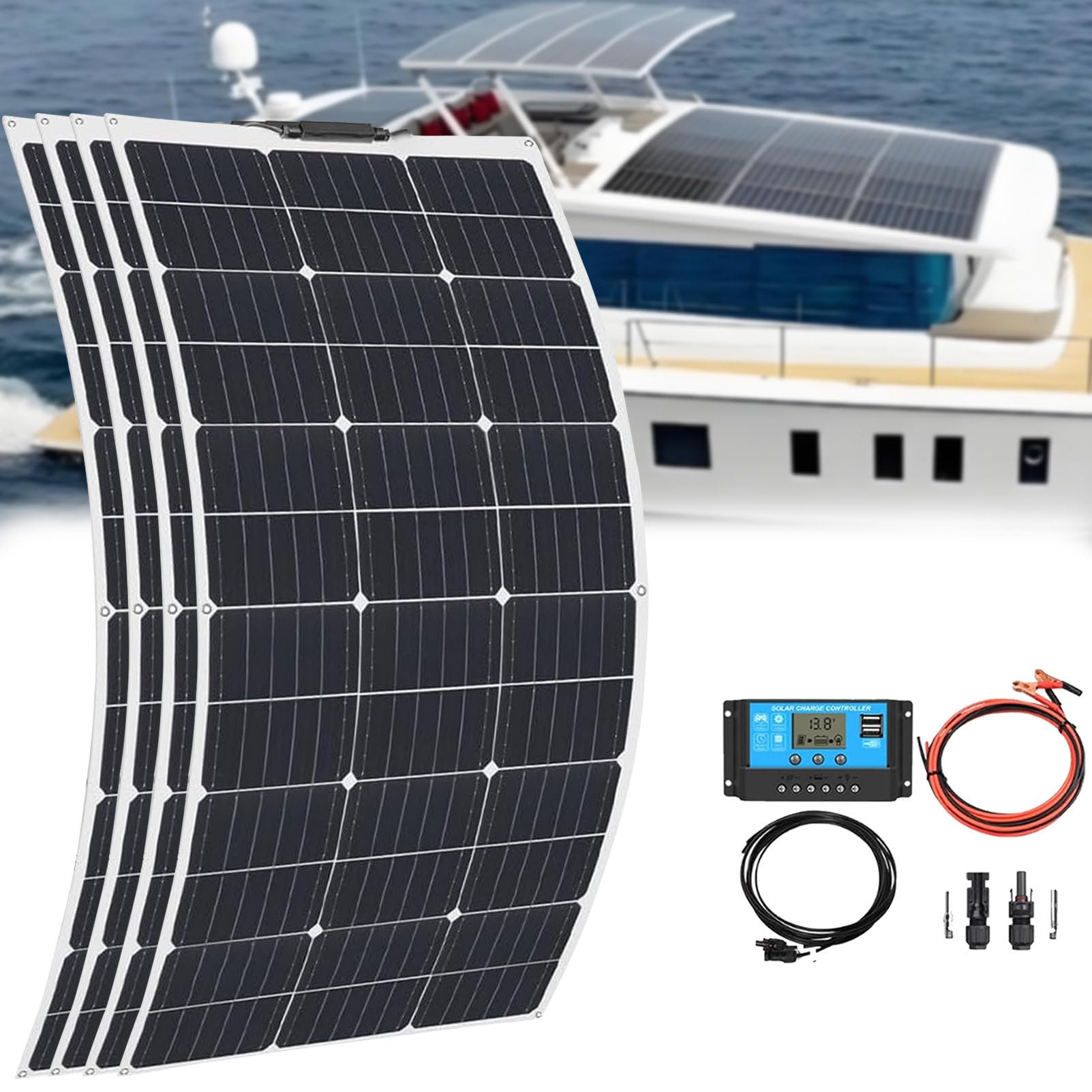 Pannello Solare, Kit Pannello Solare, con 40A Regolatore Solare, 400w, per Camper Barche Roulotte Furgoni Batterie Altre Superfici Irregolari. 4×200w