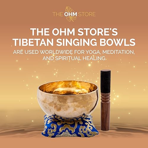 Miniatura 5 de Ohm Store - Juego de cuencos tibetanos grandes para meditación de tono profundo, tono puro, martillado a mano en Nepal, el cuenco Sunset Bowl de 6.5