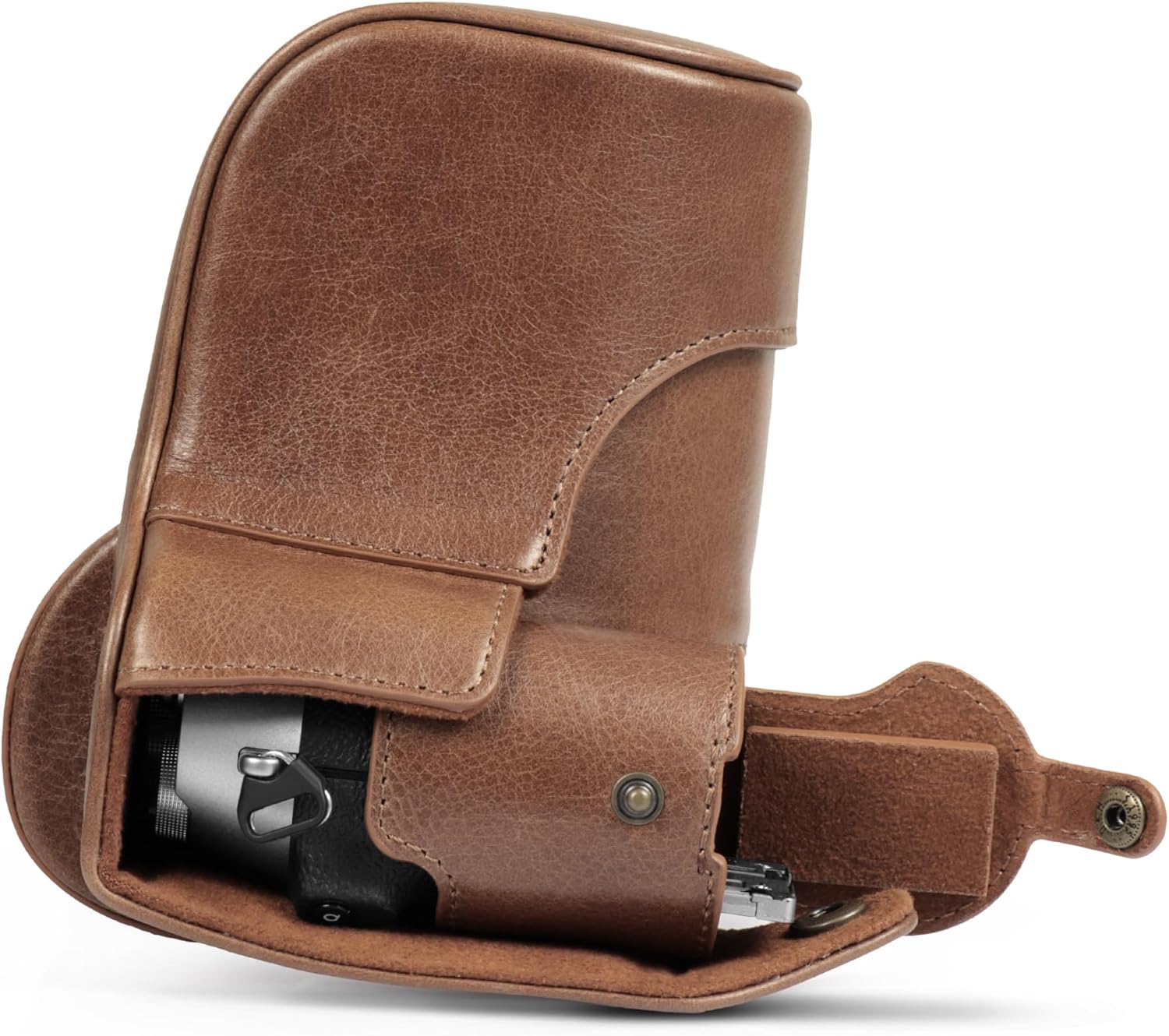 MegaGear Genuine Leather Camera Case for Fujifilm X-T50 (16-50mm & 18-55mm)- Stylish and Protective - Brown