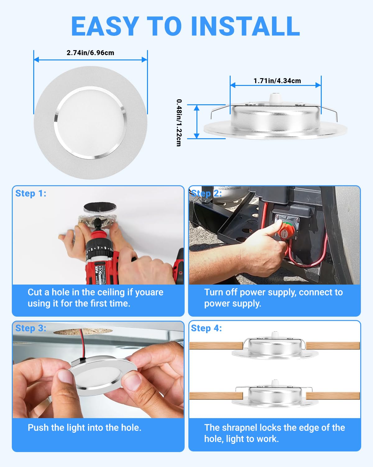 SUPAREE 6 Pezzi Luci LED Camper 12v Interno Faretti 12 Volt LED da Incasso 3000K 400LM 3.5W per Roulotte