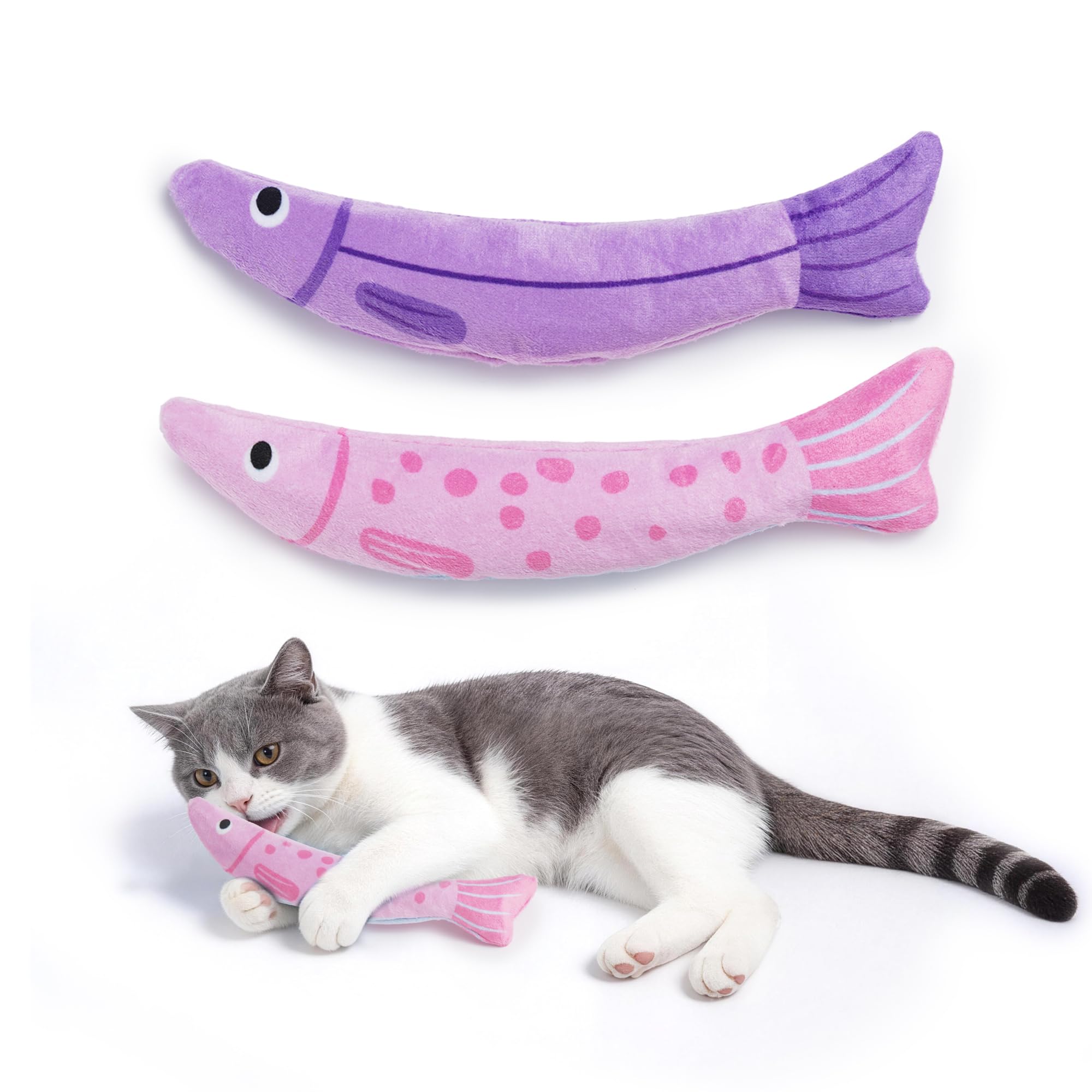 PURETOY Giocattoli per gatti con erba gatta, [9000 mg], giocattoli extra large per gatti da interni, 100% naturale nordamericano, pesce floppy con suono increspato, superficie morbida senza cotone per