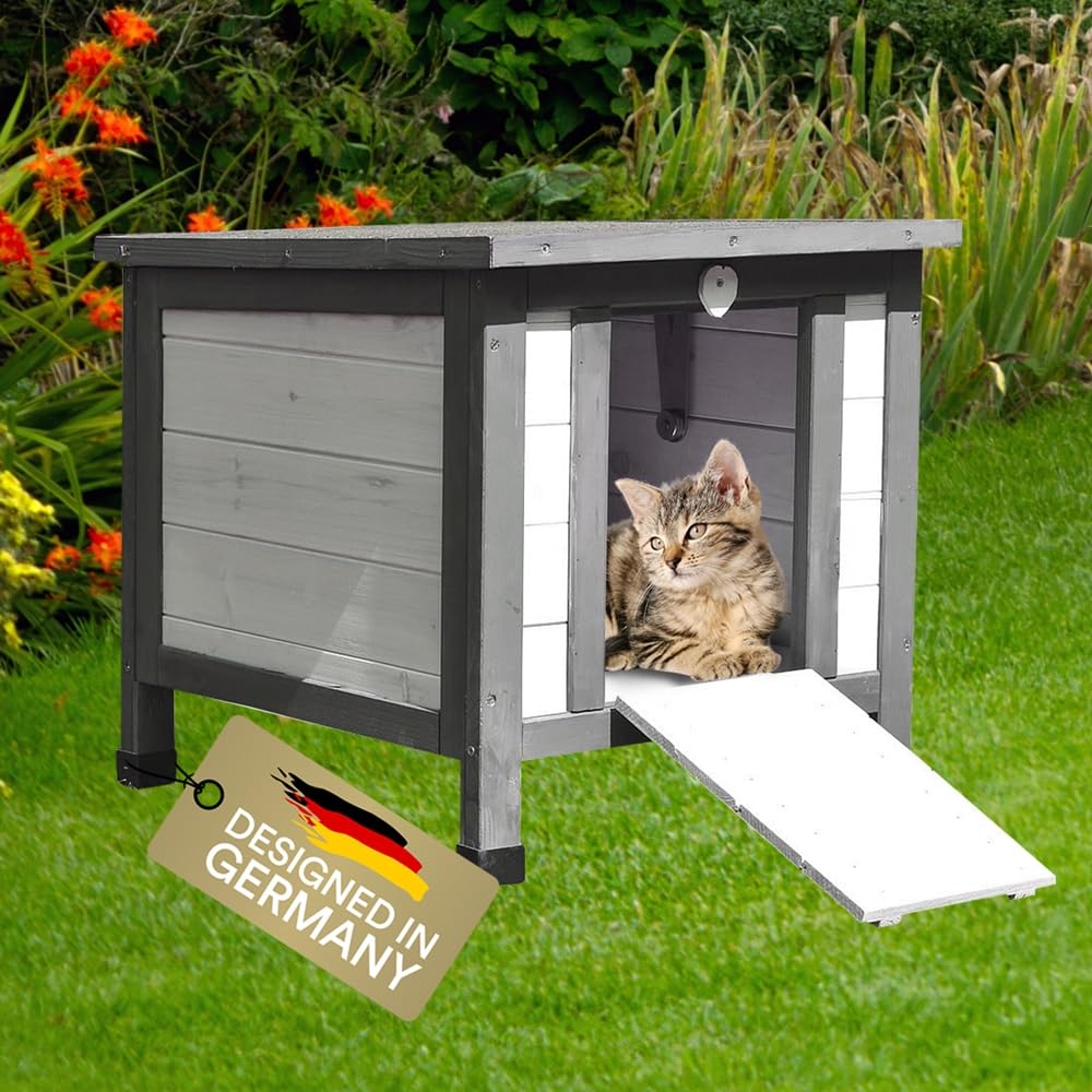 Melko Niche pour chat d'extérieur résistante à l'hiver 50 x 45 x 43 cm Bois