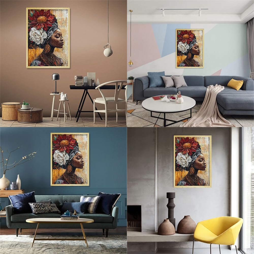 Rompecabezas de 2000 Piezas para Adolescentes Mujer Africana con Flor Difícil Difícil Decoración de Pared cumpleaños y Navidad 70x100cm