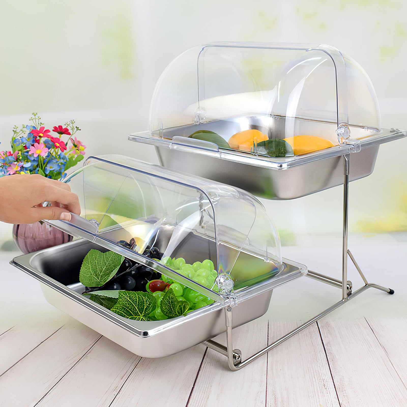 TOYANDONA Copertura Antipolvere per Torta e Copertura Vetrina Dessert in Acrilico Trasparente, Coperchio per Servire Pane Apertura Completa, Espositore per Pasticceria per Buffet