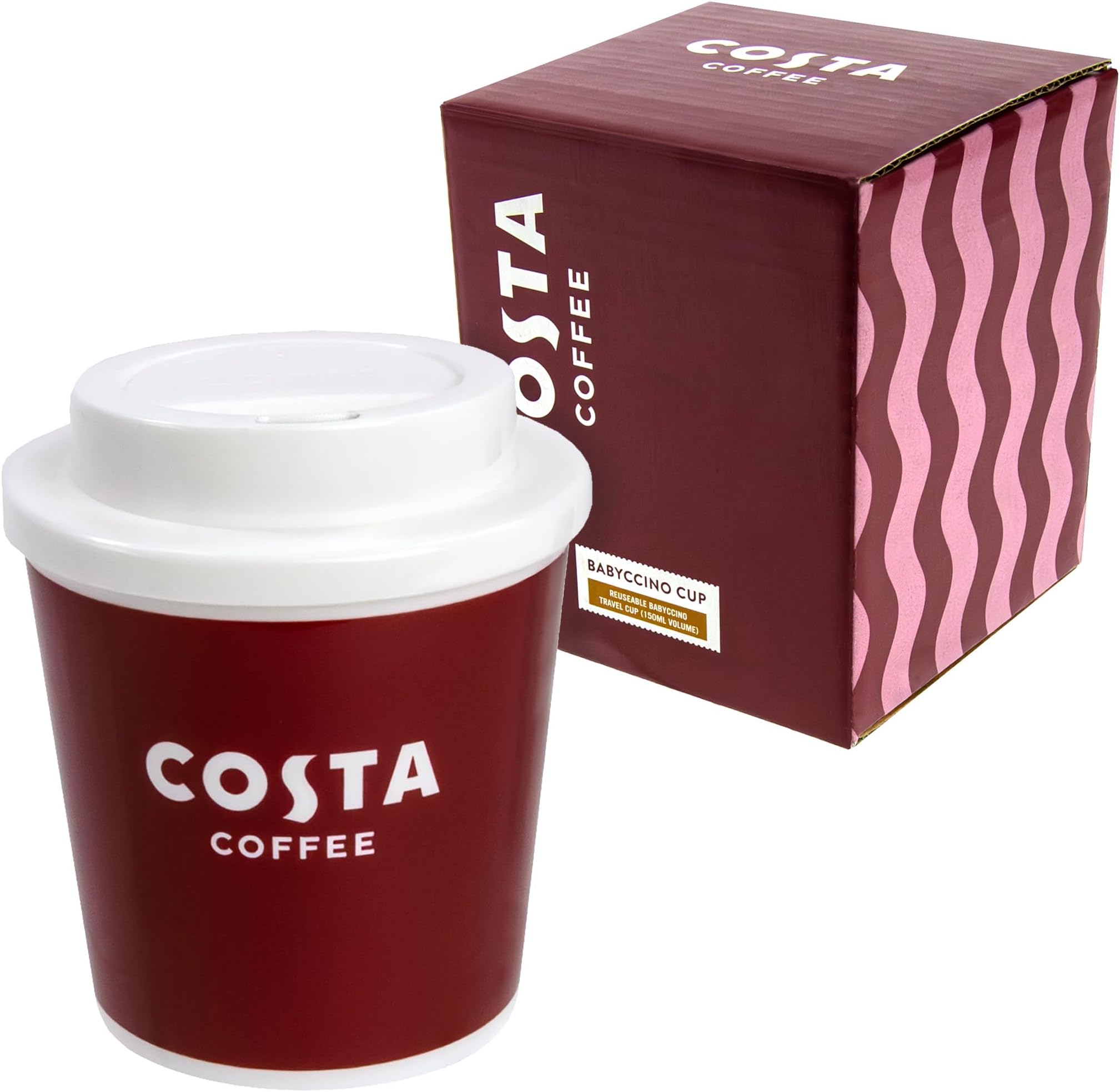 Kimm & Miller Costa Coffee Babyccino Kids Travel Mug - Small Reusable Plastic Coffee Cup with Lid (150ml) - Kids Mugs or Adults Espresso Travel Cup