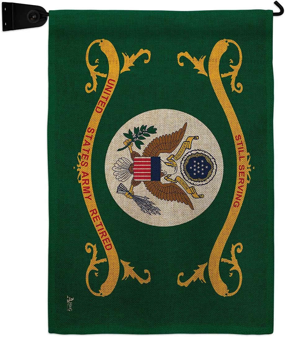 Army Retired Burlap Garden Flag Armed Forces Rangers United State American Military Veteran Retire Official Small Decorative Gift Yard House Banner Double-Sided Made In USA 13 X 18.5
