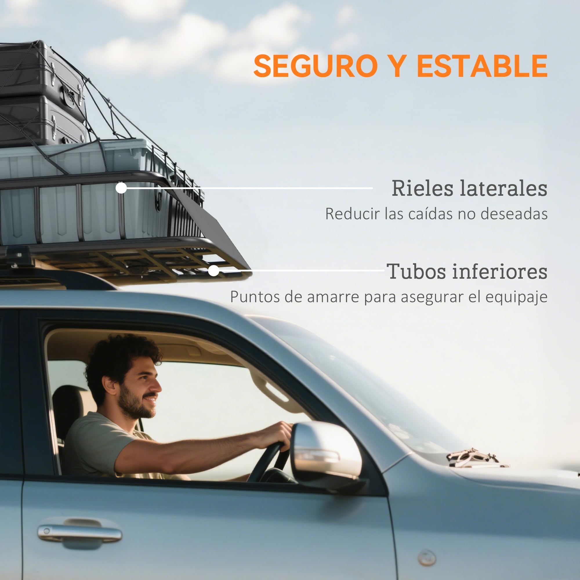 HOMCOM Cesta de Techo Universal para Vehículos de Acero, Baca Portaequipajes Coche Automóvil Carga 90,7 kg con Deflector, Barandillas, para SUVs, Pickups, Sedanes, 110,5x99,5x18,5 cm, Negro