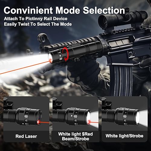 Miniatura 18 de Combo de linterna láser para rifle - Linterna táctica de 1250 lúmenes, luz láser rojo/verde para escopeta, luz láser de riel con interruptor