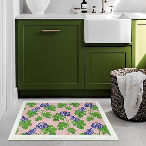 Miniatura 5 de SHIYUE Bonita alfombra de baño con diseño de flores para alfombras de baño, microfibra ultra suave y esponjosa, absorción de agua, tapete