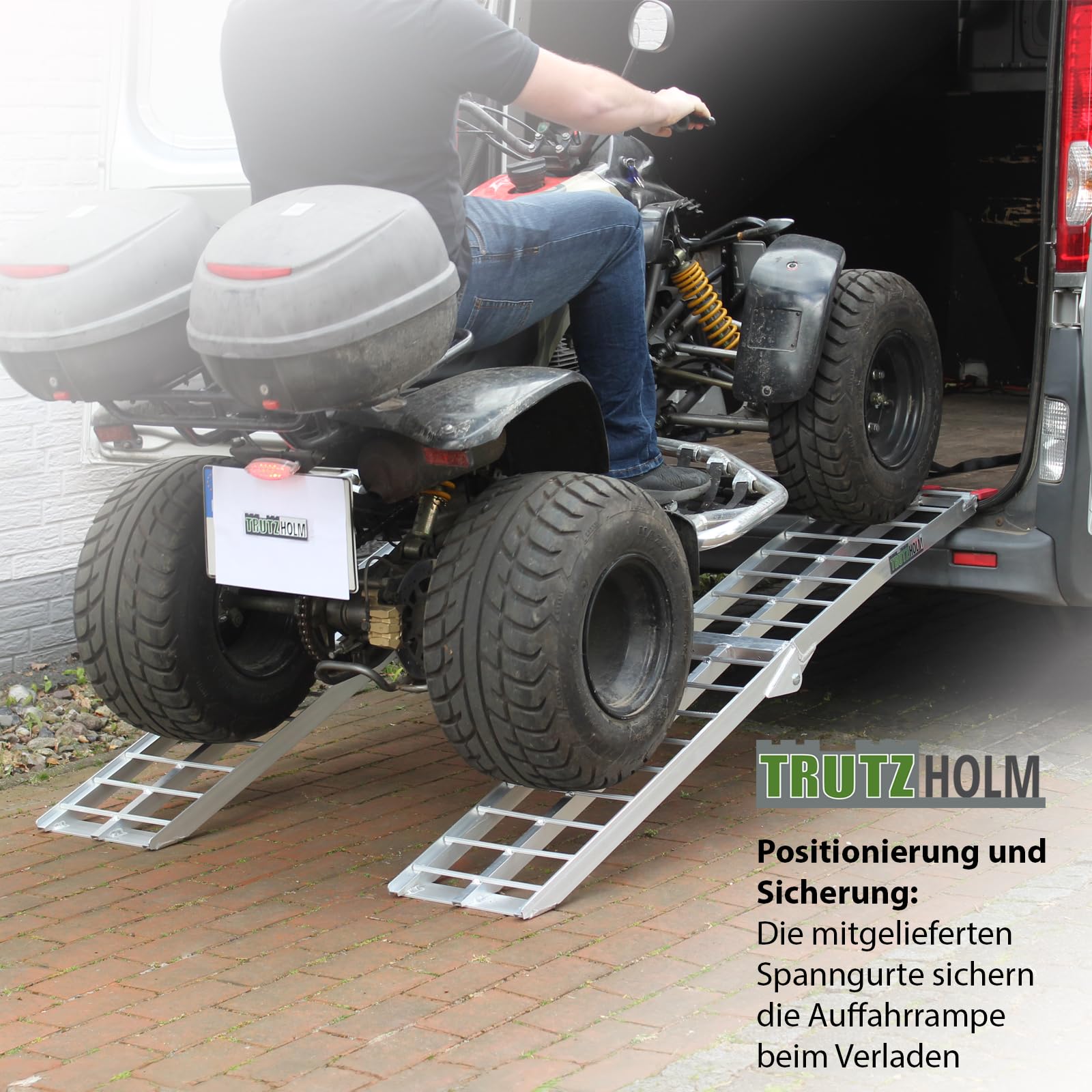 TRUTZHOLM 2 x Auffahrrampe klappbar 180 cm Traglast 680 kg Alu grau geriffelte Einzelstäbe Verladerampe