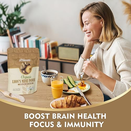 Miniatura 2 de Polvo orgánico de hongo de melena de león, 4 onzas, 100% puro y natural, apoyo para la salud cerebral para la memoria, el enfoque y la regeneración