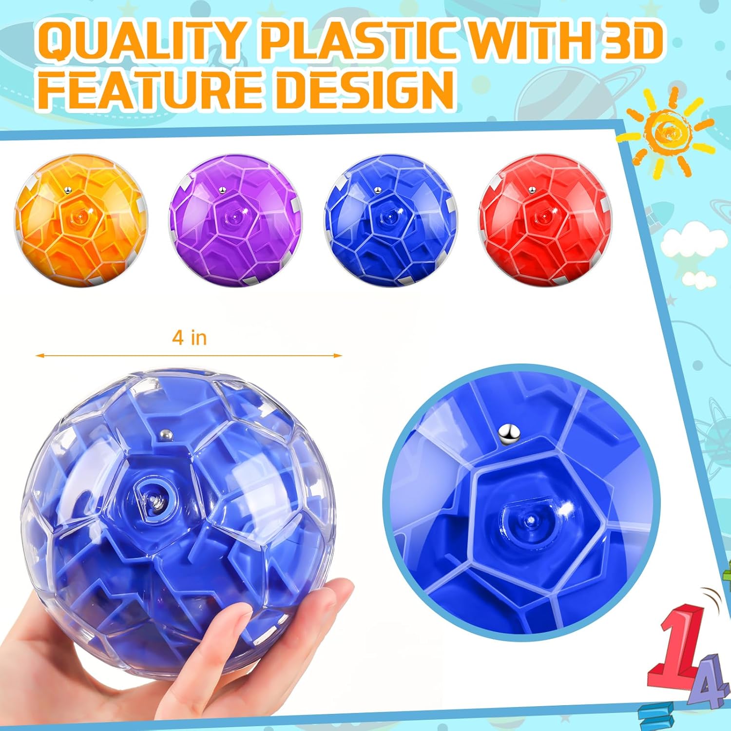 Sumind 4 Pcs Maze Ball 3D Puzzle Magic Brain Teasers Games Easter Gifts Memory Sequential Maze Cube Ball Sphere Educational Puzzle Toys for Adults Hard Challenges