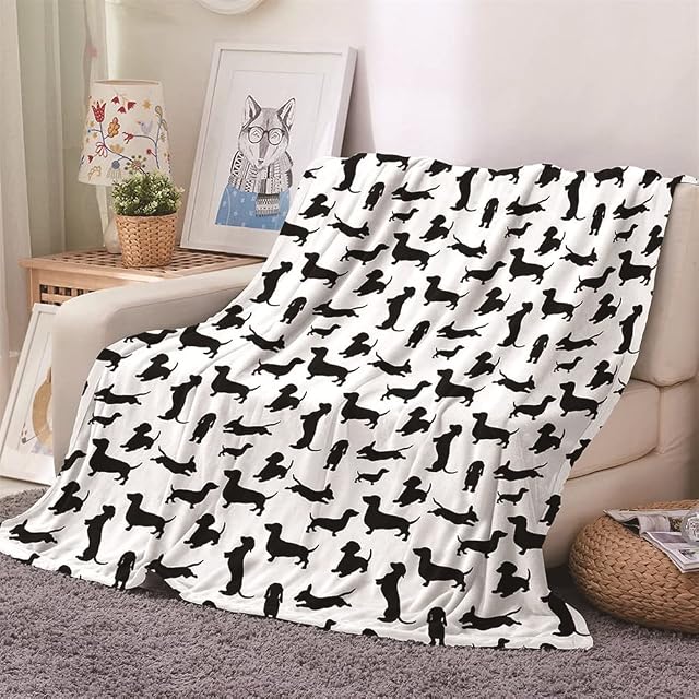 FANSU 3D Fleece Blanket Throw Large, Kids Adults Microfiber Fluffy Soft Warm Lightweight Flannel Blankets Bedspread for Bed Sofa Settees Couch Chair Office (Dachshund,80x120cm)