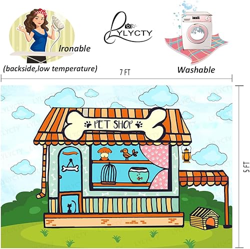 Miniatura 2 de Telón de fondo de tienda de dibujos animados de 7x5 pies para tienda de mascotas, fiesta de cachorros, fondo de cumpleaños, pancarta para colgar en