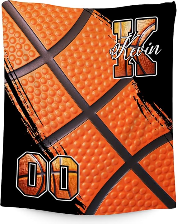 Custom Basketball Blanket, Soft Sport Throw Gifts with Name, Cozy Flannel Throw Blankets for Bed Travel, 50"x60" Gift for Boys Girls