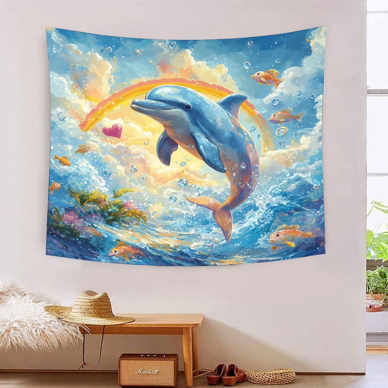 Couverture murale 3D dauphin 180x230 cm en polyester doux pour salon - 7