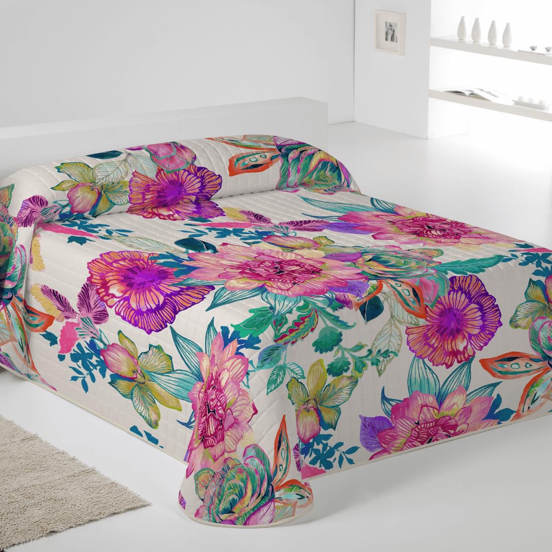 NATURALS Icehome - Copriletto trapuntato trapuntato con stampa o tinta unita, per estate e intrattenimento, in microfibra extra morbida, trapuntato, trapuntato, copriletto reversibile (Lunea, letto