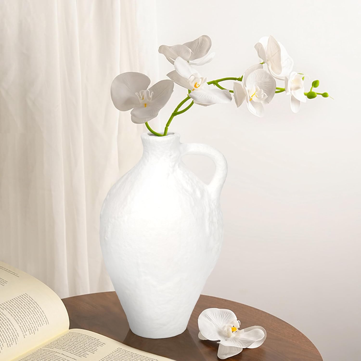 Ceramic Vase with Handles, 10.4inch Tall White Rustic Large Farmhouse Terracotta Vase for Home Boho Decor, Room Table Centerpiece, Living Room, Vintage Pottery Gifts, Bathroom - Image 5