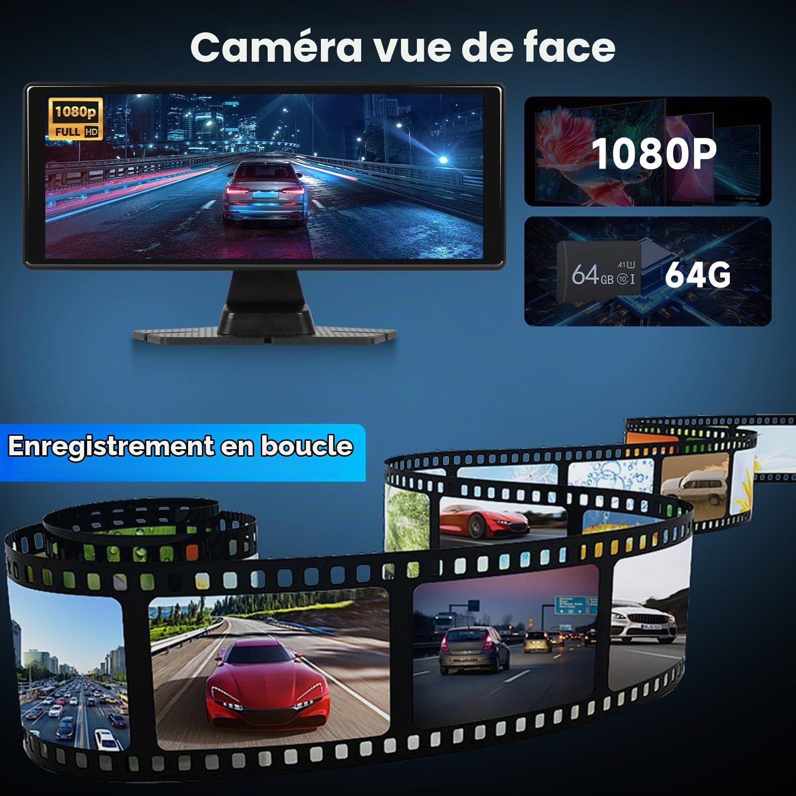 Hodozzy Autoradio Portable Dashcam Voiture sans Fil Carplay Android Auto, écran Tactile IPS 10,26 Pouces Display Carplay Moniteur Enregistrement, Bluetooth, Mirrorlink, émetteur FM Radio AUX+64GB TF