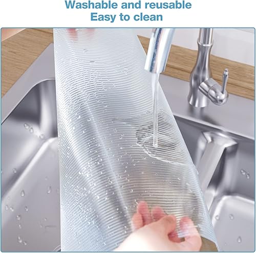 Miniatura 5 de Puricon Revestimiento de estante no adhesivo, forro acanalado de plástico transparente antideslizante para refrigerador, despensa, armario, cajones,