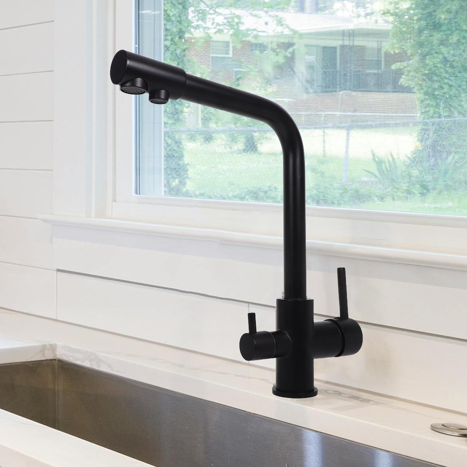 Grifo de Cocina de Dos Manijas Negro de Cobre para Fregadero