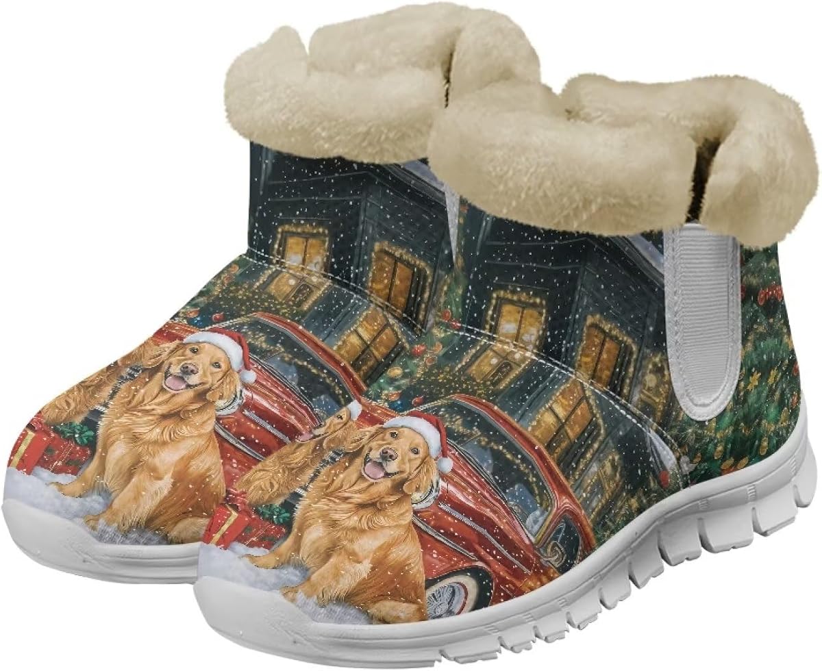 Botas de nieve sin cordones para mujer, zapatos cálidos con forro peludo, botines de Navidad, antideslizantes, cómodas y gruesas, botas cortas